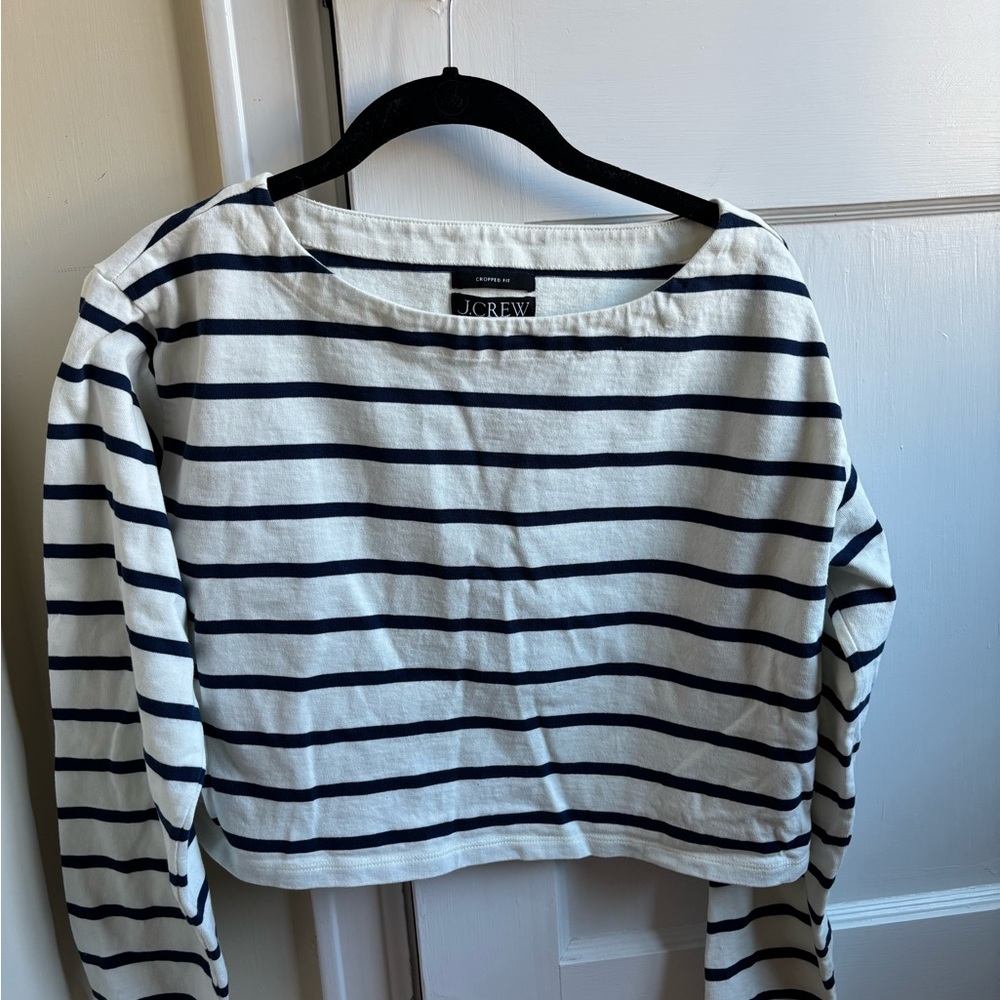J. Crew Navy and White Striped Long-Sleeve Boatneck Tee